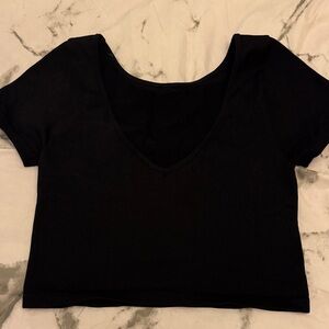 Black V-Neck Ribbed Women's Top